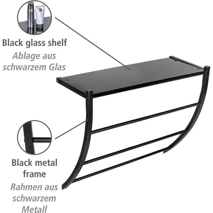 WENKO Wandregal Tarderia, mit Ablage aus Glas und 3 Handtuchstangen – Bild 3