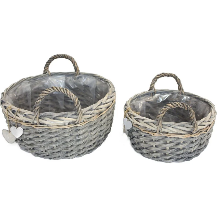 Dekoleidenschaft Pflanzschale Pflanzkörbe aus Weide, grau, Pflanztopf, Blumenschale mit Deko-Herzen (2 St, im Set), Blumenkorb, Weidenkorb, Pflanzgefäß, Tischdeko, Hochzeitsdeko – Bild 3