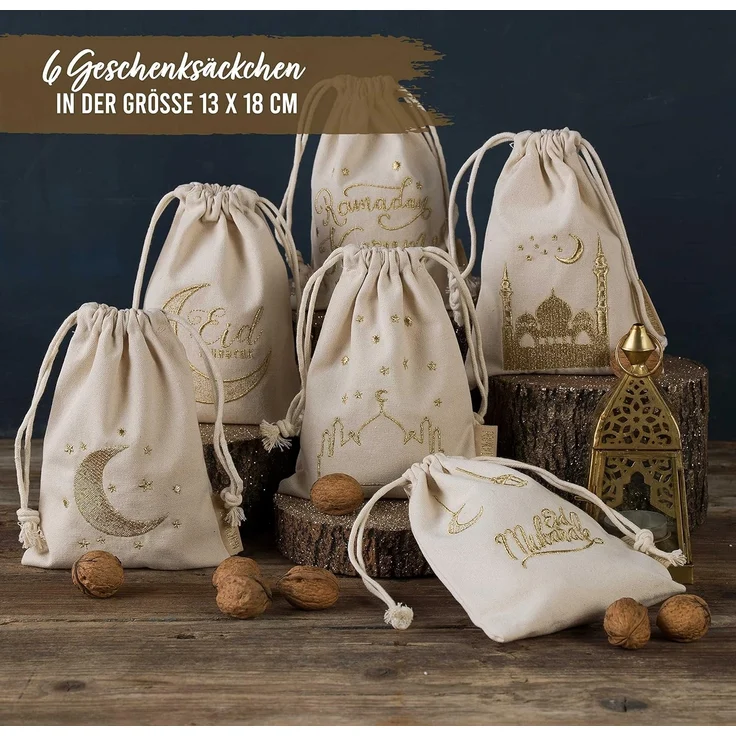 PAPIERDRACHEN Aufbewahrungstasche 6 Geschenksäckchen zu Ramadan - Set 1 – Bild 3
