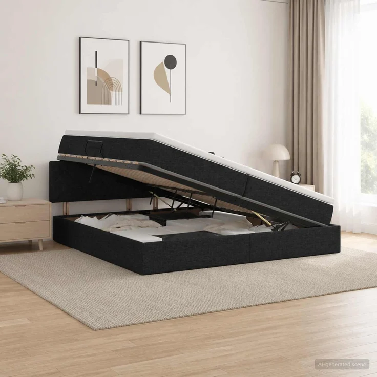 vidaXL LED-Speicherbett mit Matratze Schwarz 200 x 200 cm Stoff 3459149 – Bild 1