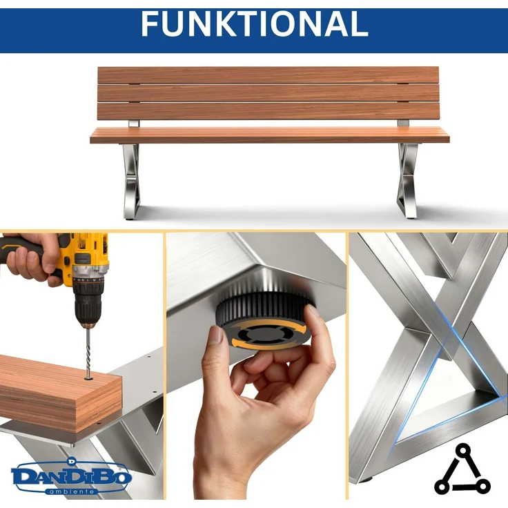DanDiBo 2x Bankgestell mit Lehne Edelstahl Set DIY Bank Füße Bankkufen Bankbeine 96680 Sitzgestell für Gartenbank Robust Stabil – Bild 5