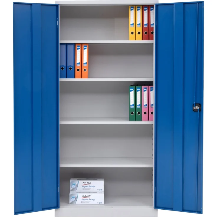 Furni24 Aktenschrank,mit 5 Fächern,fertig montiert,195x92x42cm,Stahlflügeltürschrank,Abschließbarer Spind,blau – Bild 5