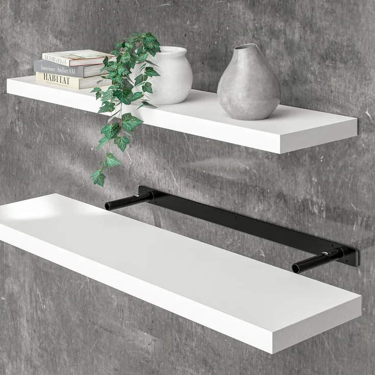 Casaria Wandregal mit Halterung, MDF, Weiß / Matt, 90 x 23 x 3,8cm