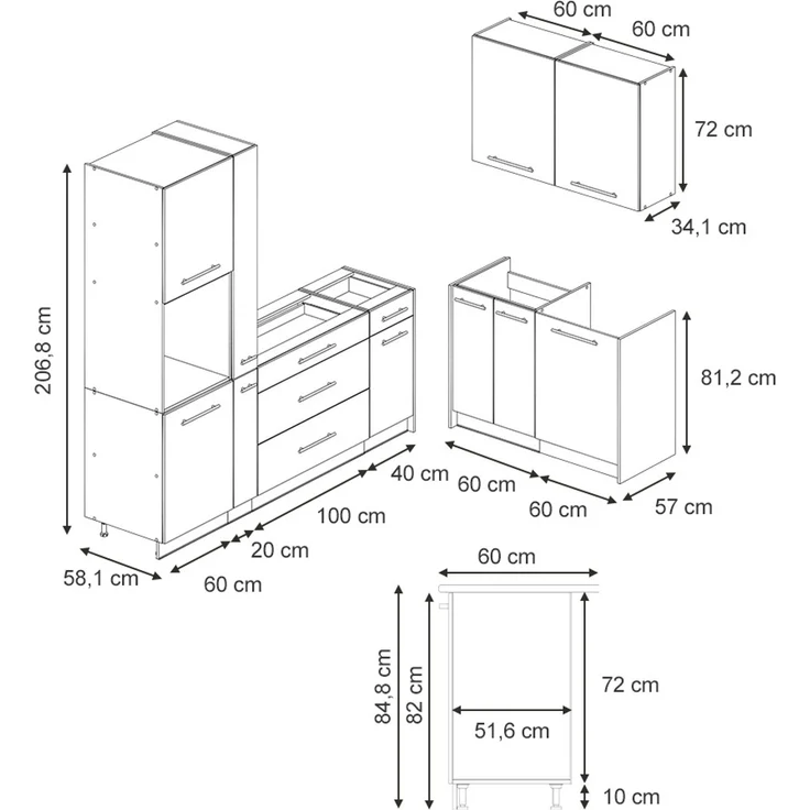 Küchenzeile Fame-Line Dunkelblau Hochglanz/Weiß 220x120 cm, AP Marmor Vicco – Bild 2