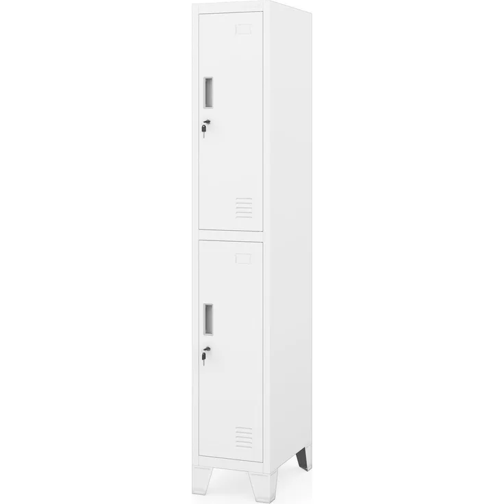 Jan Nowak Spind Metall Schliessfachschrank 2 Fächer Metallschrank abschliessbar 172 x 30 x 45 cm Sozialschrank mit Belüftung Kleiderstange für Personalraum