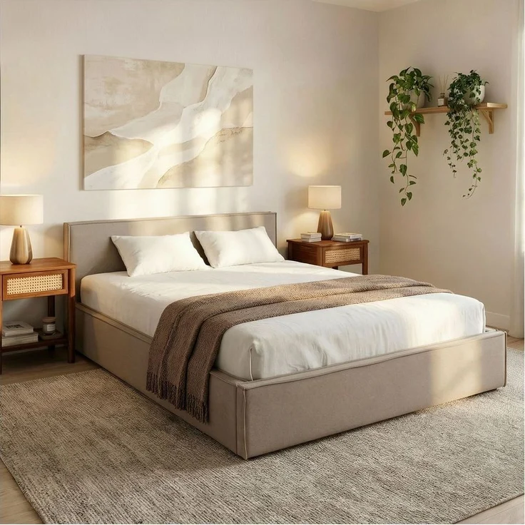 IDIMEX Polsterbett PESARO, Doppelbett 140x200 cm mit Lattenrost und Kopfteil Leinen Optik Greige – Bild 5