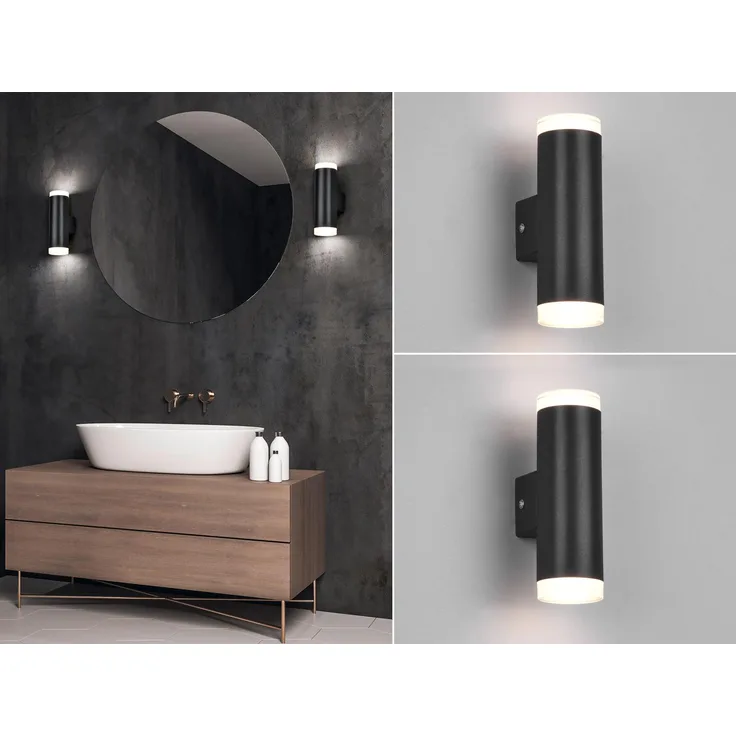LED Badezimmer Wandleuchte 2er Set Up Down in Schwarz - Spiegelleuchten, H: 17cm