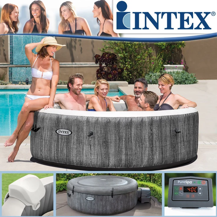 Intex 'Pure SPA Bubble GreyWood XXL Deluxe' Whirlpool, Ø 216x71 cm, bis zu sechs Personen, grau – Bild 2