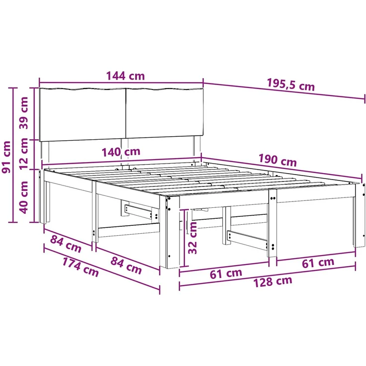 vidaXL Doppelbettgestell mit Kopfteil ROSTOCK Natur 140 x 190 cm 3405444 – Bild 10