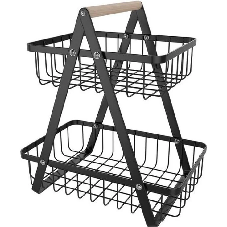 FIVMEN Obstschale Obst Etagere Obstkorb Metall Obst Schüssel Halter ​Brotkorb Ablagekorb, mit Holzgriff Tortenständer Gemüsegestell für Küche, 2 Etagen/3 Etagen – Bild 4