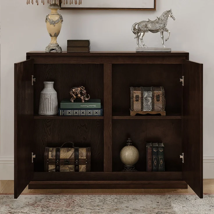 DESVIAE Sideboard Walnuss aus Massivholz/MDF – 109,22x54,94x17,78 cm – V-Rillen – Bild 6