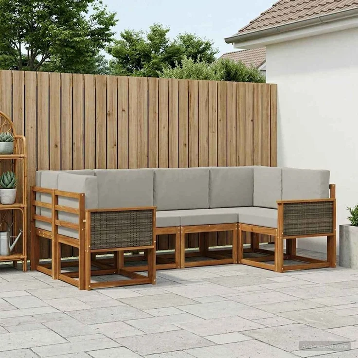 vidaXL Outdoor-Sofagarnitur 6 stk. 6-Sitzer Natur und Hellgrau 3385487 – Bild 1