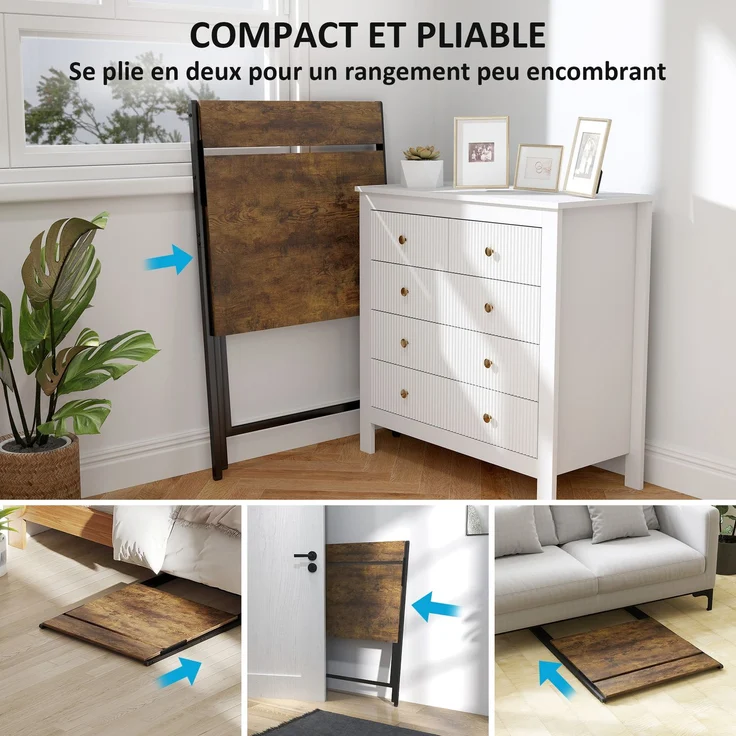 MELAYR, Klappbarer Schreibtisch 65,5 x 45 cm mit Ablagefach für Schlafzimmer und kleine Räume, Rustikales Braun – Bild 6