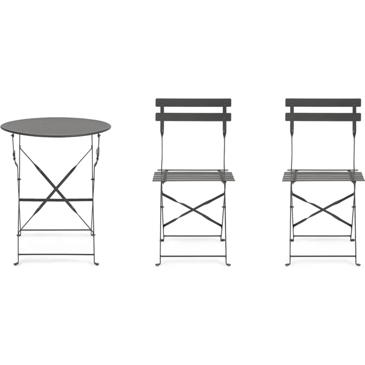 Garten-Set Austin Metall, klassisch klappbar, anthrazit, 2 Stühle und Tisch für draußen – Bild 6