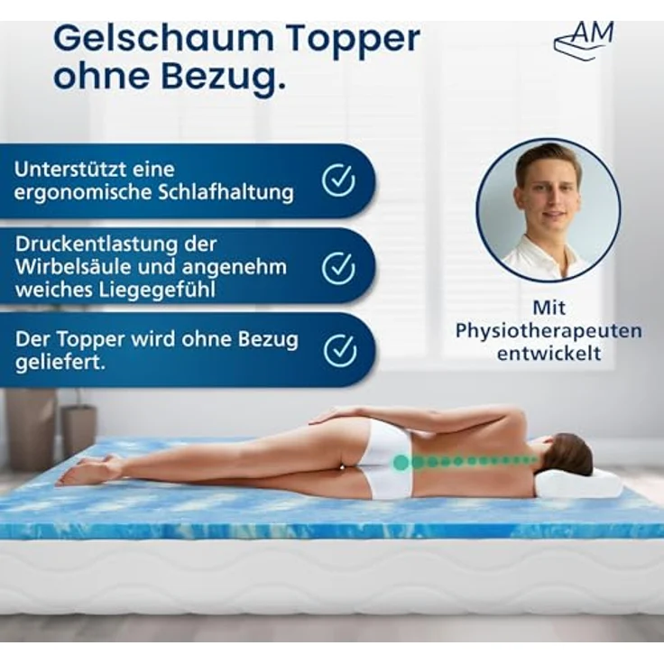 AM Qualitätsmatratzen Gelschaum Topper 120x200 cm, Oeko TEX zertifizierte Matratzenauflage mit Memory Foam für optimales Liegegefühl, Made in Germany – Bild 2