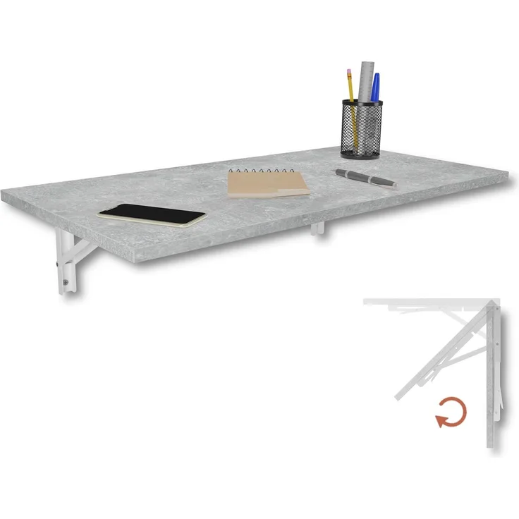 Wandklapptisch Schreibtisch Tischplatte 80x40 cm in Beton Klapptisch Esstisch Küchentisch für die Wand Bartisch Stehtisch Wandtisch Tisch klappbar zur Wandmontage im Büro Küche