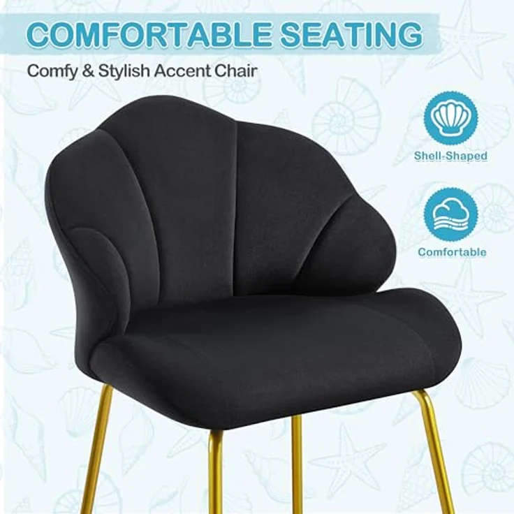 Yaheetech Sessel Loungesessel in Muschelform, Ohrensessel modern, Polsterstuhl mit Metallbeinen, Polyester, für Wohnzimmer/Schminktisch/Schlafzimmer, Schwarz – Bild 7