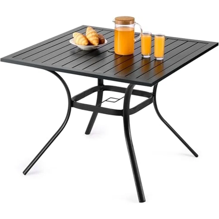 VEVOR Terrassentisch Gartentisch Balkontisch (94x94 cm) aus Kohlenstoffstahl quadratischer Esstisch für Outdoor Hof Terrasse Garten Veranda, wasserfest, mit Schirmloch, 68 kg Tragkraft Schwarz – Bild 1