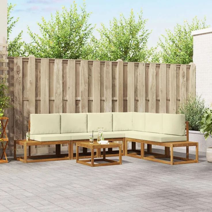 vidaXL Outdoor-Sofagarnitur mit Kissen 7 Stück Natur und Creme 3366963