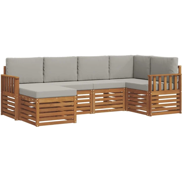 vidaXL Outdoor-Sofagarnitur 6 stk. 5-Sitzer Natur und Hellgrau 3375081 – Bild 2