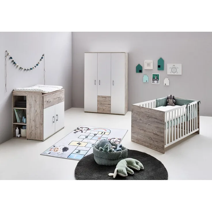 OTTO home Babyzimmer-Komplettset Rieke, TOPSELLER! Bis ins Jugendalter, toll für kleine Zimmer, (Spar-Set, 4-tlg, Kinderbett, Schrank 3 türig, Wickelkommode + Unterbauregal), Made in Germany, Blauer Engel zertifiziert, zeitloses Design