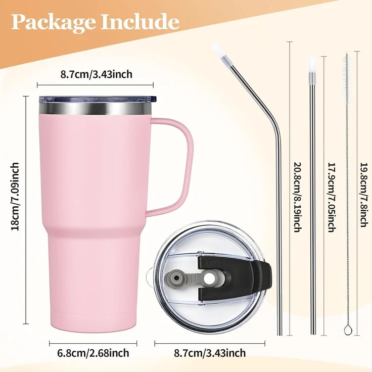 Livole 600ml Thermobecher Vakuum Kaffeebecher Edelstahl Strohhalm Deckel 20oz – Bild 7