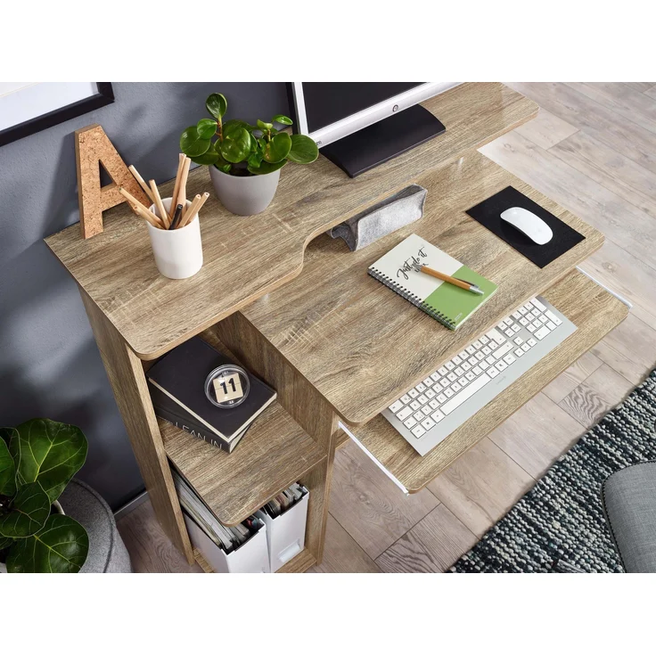 Wohnling Computertisch 94 x 90,5 x 48,5 cm Laptop Tisch Modern mit Tastaturauszug, Sonoma Eiche – Bild 11