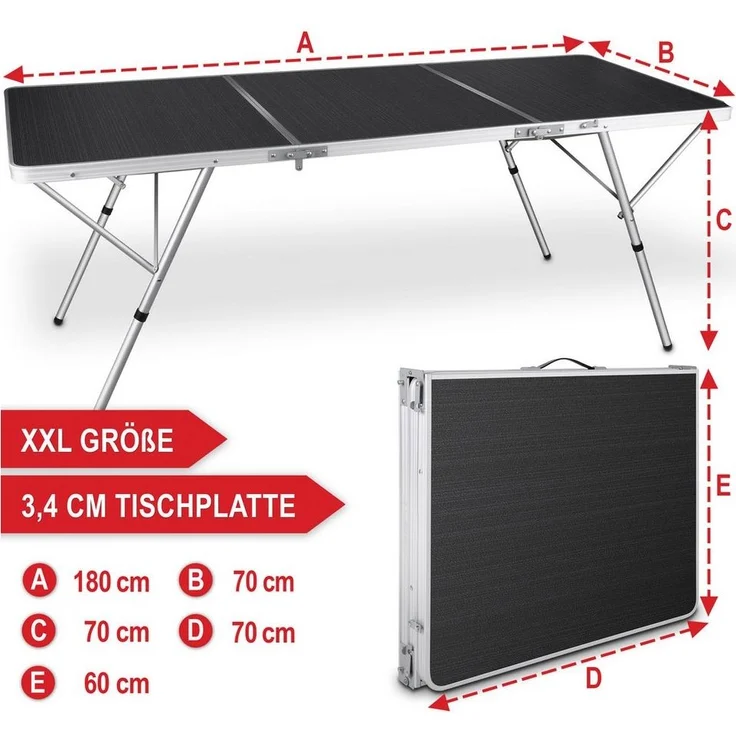 Onbest Klapptisch Sylt mit Aluminiumgestell Tragegriff, rutschfest, 180cm, klappbar, MDF-Platte – Bild 3