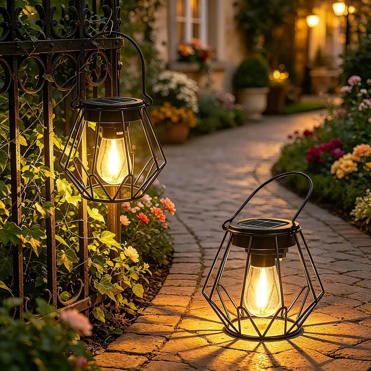 Ketom 2 Stück Solarlampen für Außen Hängend, IP65 Wasserdicht Metall Solarlaterne für Außen, Retro LED Solar Laternen für Draußen für Garten, Patio, Weg, Camping, Rasen, Schwarz, V - Förmige