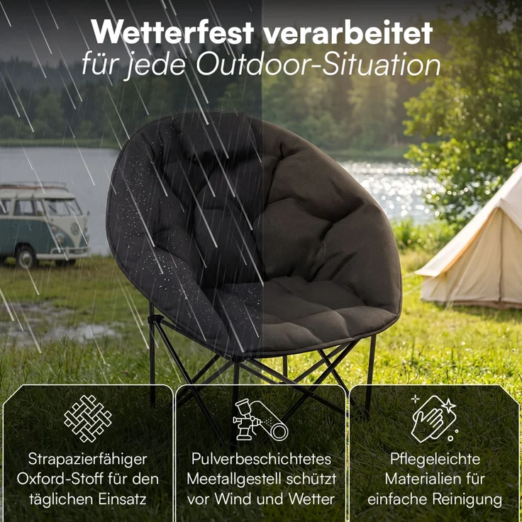 STEELSØN 'Hoggar' Moonchair faltbar, gepolsterter Campingstuhl schwarz, bis 150 kg, mit Kopfkissen und Tragetasche – Bild 8
