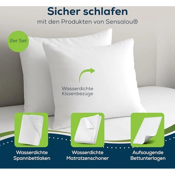 Sensalou Microfaserkissen Kopfkissenbezug mit Reißverschluss wasserdicht weiß - 2 Stück, Set, 2er Set – Bild 8