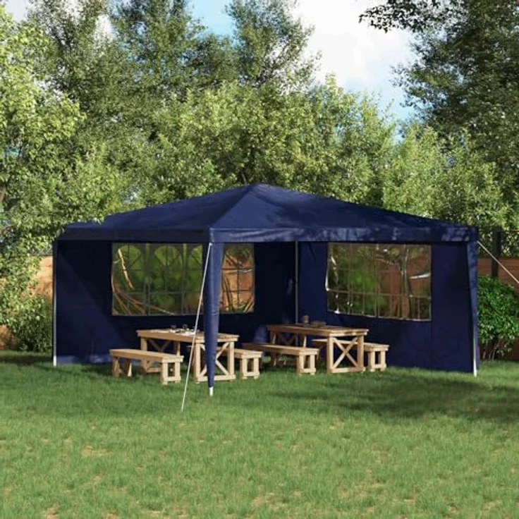 vidaXL Partyzelt-Seitenteil, 2 STK. 400 x 195 cm, Blau, PE und Stahl für elegante Outdoor-Veranstaltungen – Bild 2