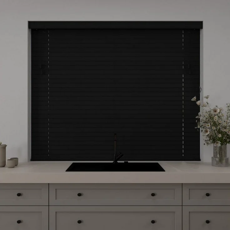 Cocoon Home Jalousie Holzjalousie 50mm Lammelen, Holz Jalousie in Breiten von 50 bis 240 cm, Halterung, Bohren, Echtholz, Bohrmontage, Innenjalousie 60 x 130 - Schwarz – Bild 3
