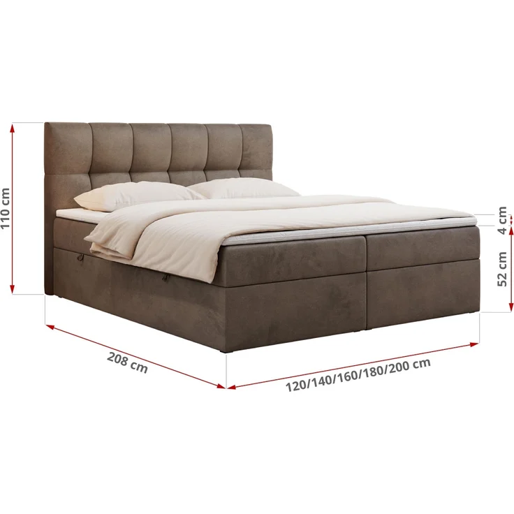 Boxspringbett mit Kopfteil und Topper, Doppelbett - RICO - 200x200cm - Braun Velours - H3 – Bild 5