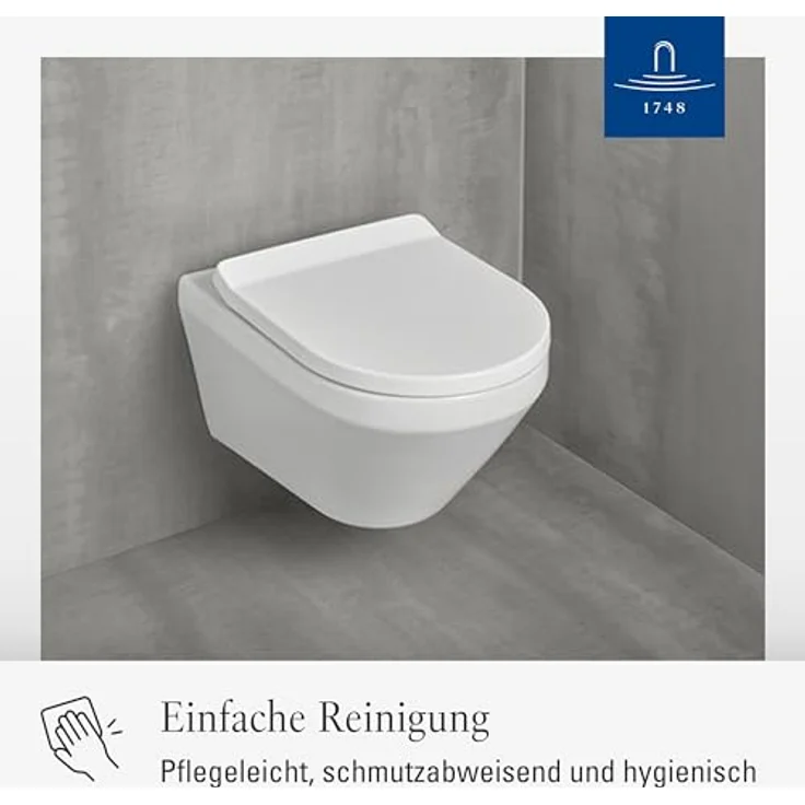 Villeroy & Boch Architectura WC-Sitz SlimSeat, Toilettendeckel mit Absenkautomatik, abnehmbarer Toilettensitz aus bruchsicherem Duroplast, Klodeckel Original Ersatzteil, D-Form, Weiß Alpin, glänzend – Bild 6