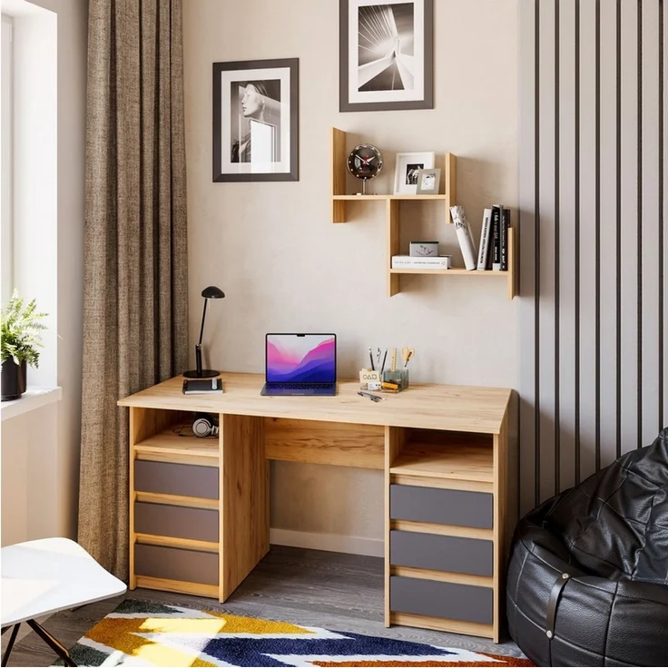 KOMTO Schreibtisch Oslo 140 Schreibtisch mit Schubladen Moderner Bürotisch, Computertisch Arbeitstisch PC-Tisch Kinderschreibtisch 140 x 60 x 74 cm – Bild 2