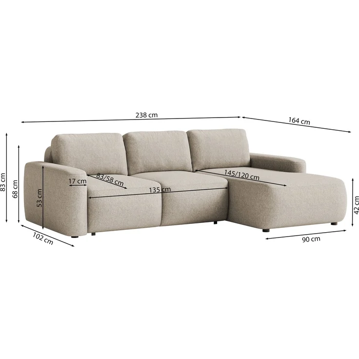 Selsey 'Carnos Mini' Ecksofa mit Schlaffunktion, Ottomane rechts, Chenille pflegeleicht, Creme – Bild 5