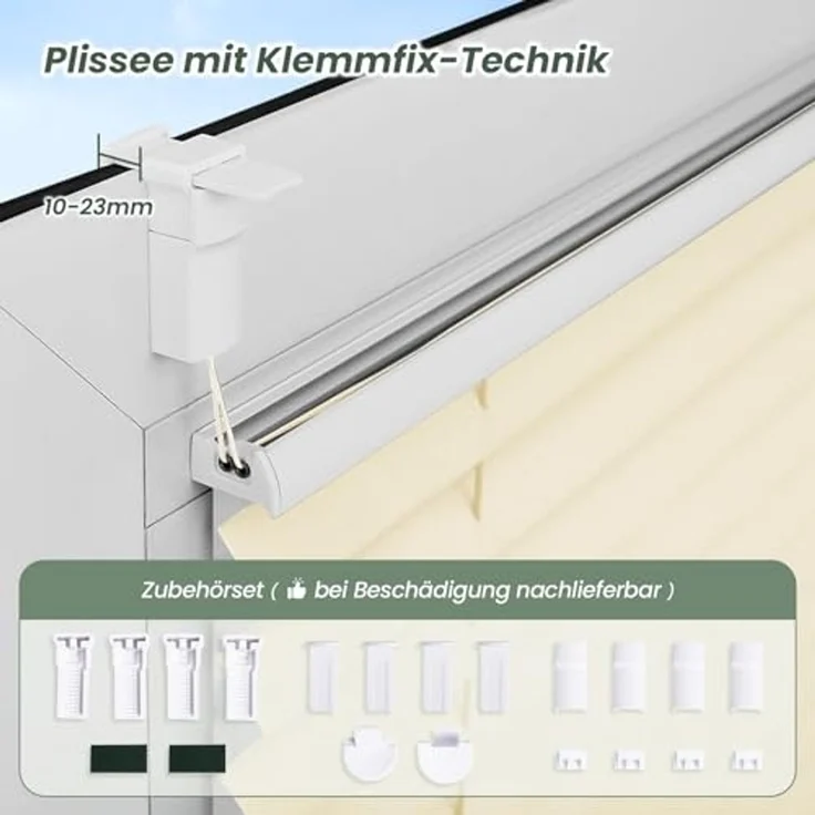 Plisseerollo ohne Bohren Klemmfix 65x100 cm(BxH) Beige Jalousie Sonnenschutz Easyfix Faltrollo Lichtdurchlässig Rollo für Fenster & Tür – Bild 6