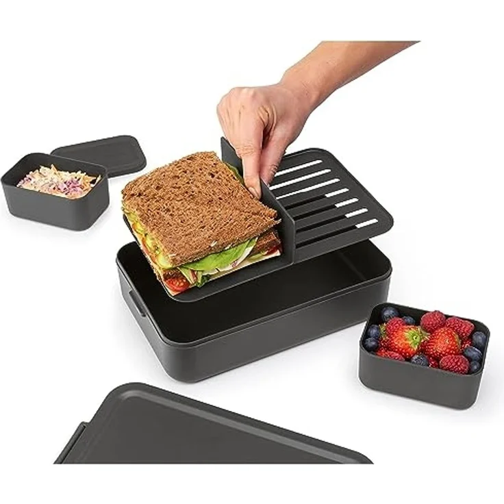 Brabantia - Make & Take Brotdose Bento - Groß - Herausnehmbare Fächer - Deckel mit Klickverschluss - Gefriergeeignet - Spülmaschinen- & Mikrowellenfest - Dark Grey - 25,5 x 16,7 x 6,2 cm – Bild 6