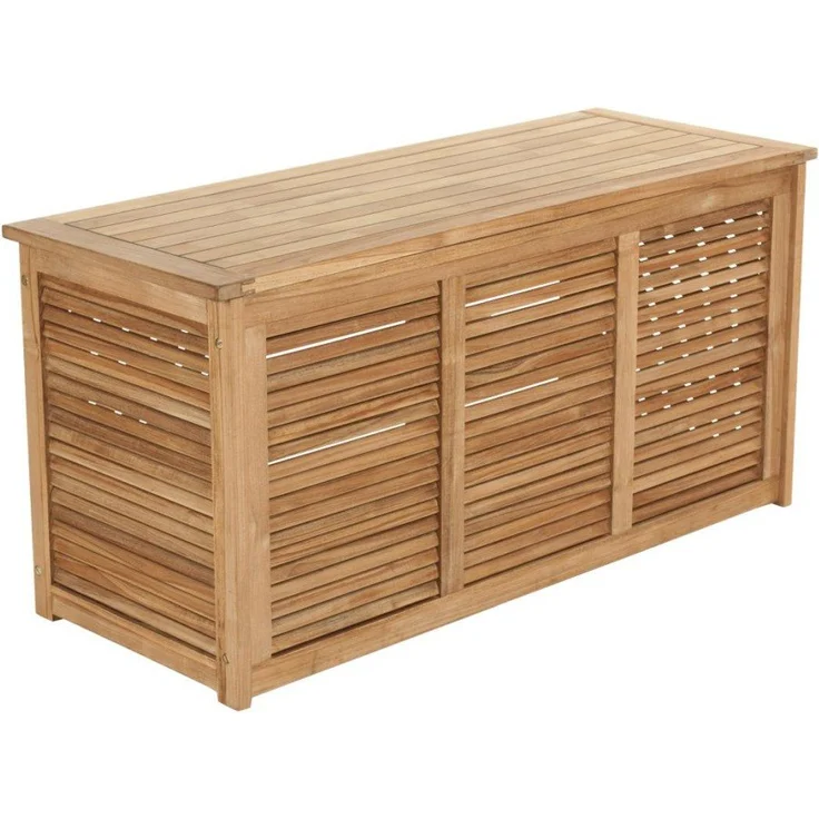 Brafab Gartenbox Papaya, Teakholz, 136 x 52 x 65 cm, großzügiger Stauraum, moderne Lamellenstruktur