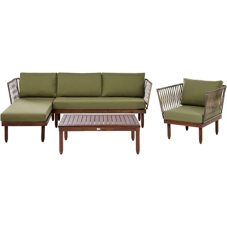 Lounge Set mit Tisch 4-Sitzer CREMONA Akazienholz Dunkelbraun Grün rechtsseitig