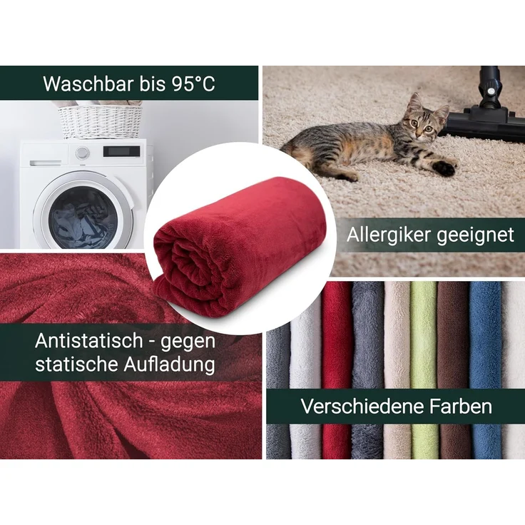 ZOLLNER Kuscheldecke, 220x240 cm, rot (weinrot) – Bild 4