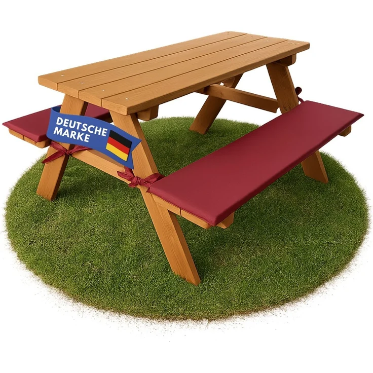Coemo Kinder-Sitzgruppe Rotbraun Picknicktisch mit Polster Spieltisch Gartentisch Holz – Bild 1