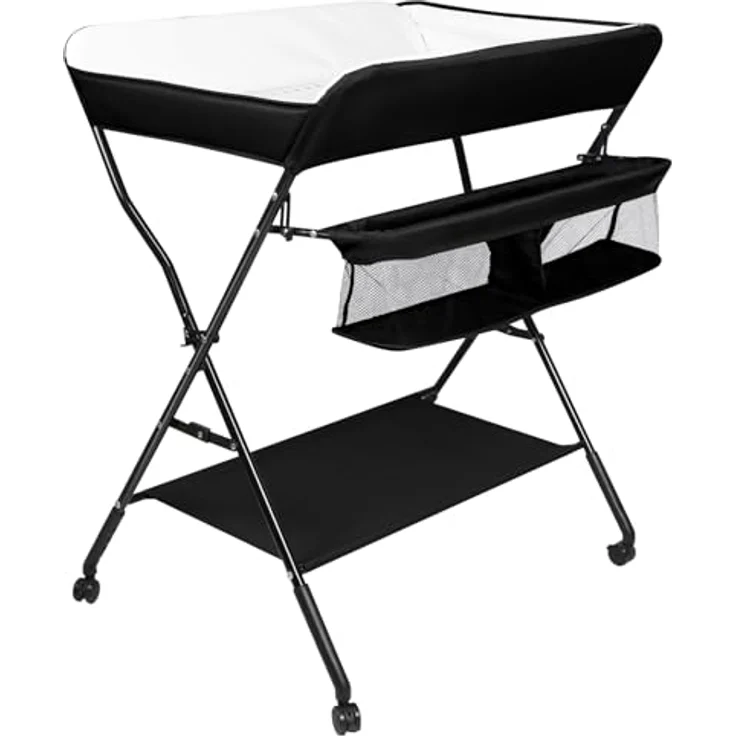 Wickeltisch - höhenverstellbare Wickelkommode für Unterwegs, hochwertige Stoffqualität, Klappwickeltisch mit Rollen und Stauraum, Reisewickelkommode Mit Rollen-86 * 62 * 96 cm-schwarz – Bild 9