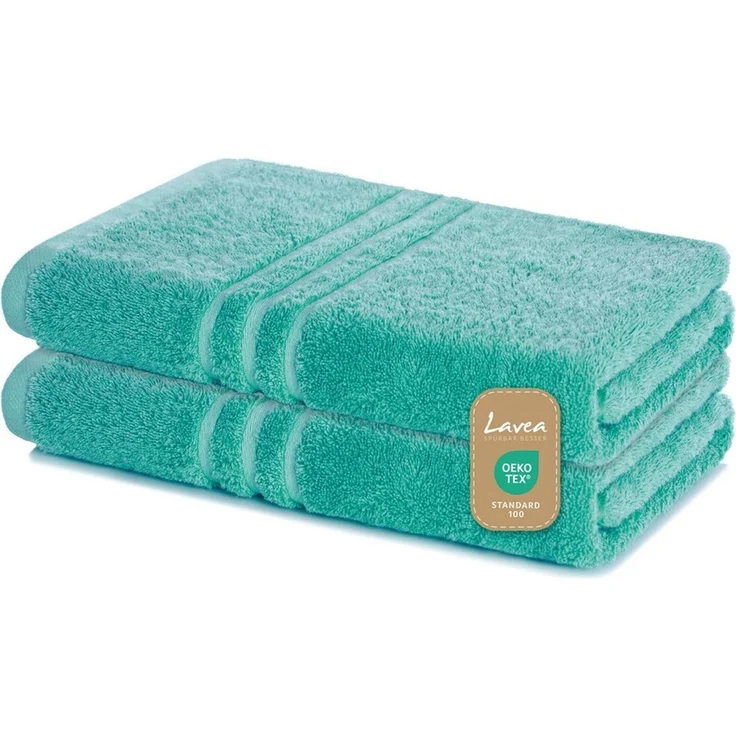 Lavea 2er Set Duschtuch 70x140 cm, Frottierserie Elena, Türkis – Bild 1