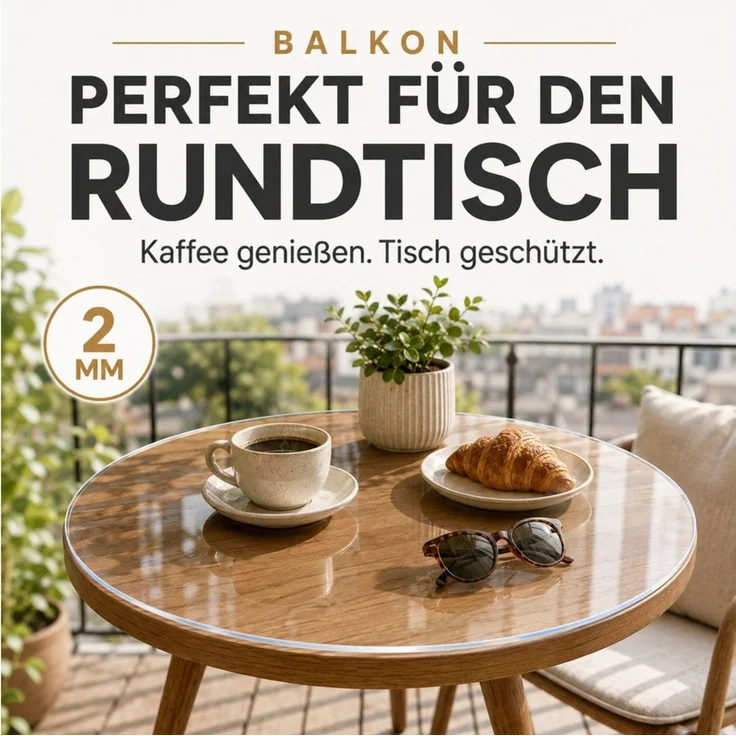 ICQN Tischdecke Runde PVC Tischschutzfolie 2 mm, transparent, kratzfest & hitzefest – Bild 3