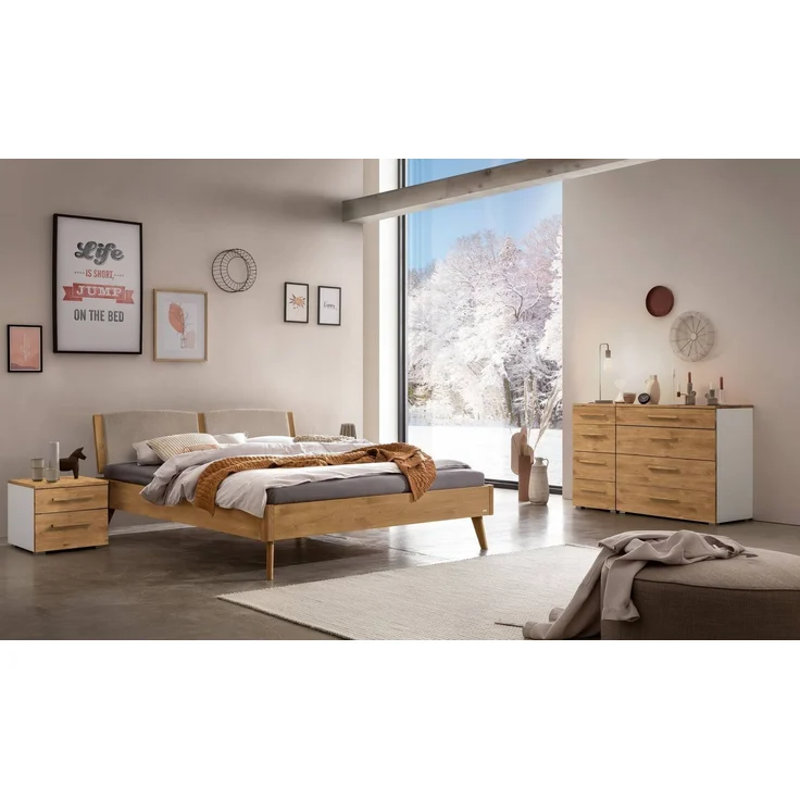 Hasena Massivholzbett Fabro Lounge Wildeiche mit Polster-Kopfteil 200x220 cm, Fußhöhe 20 cm – Lounge – Bild 2