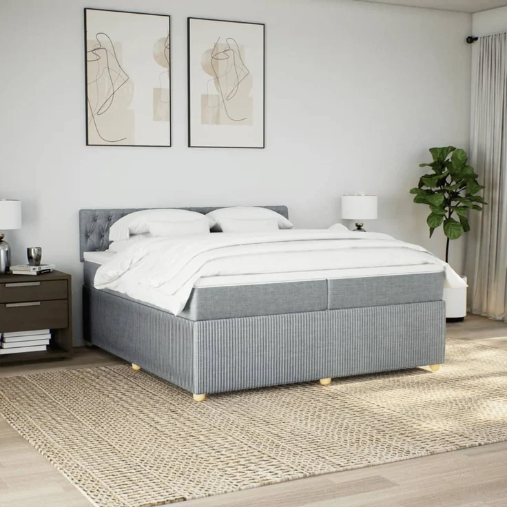 vidaXL Boxspringbett mit Matratze Hellgrau 200x200 cm Stoff 3287570 – Bild 3