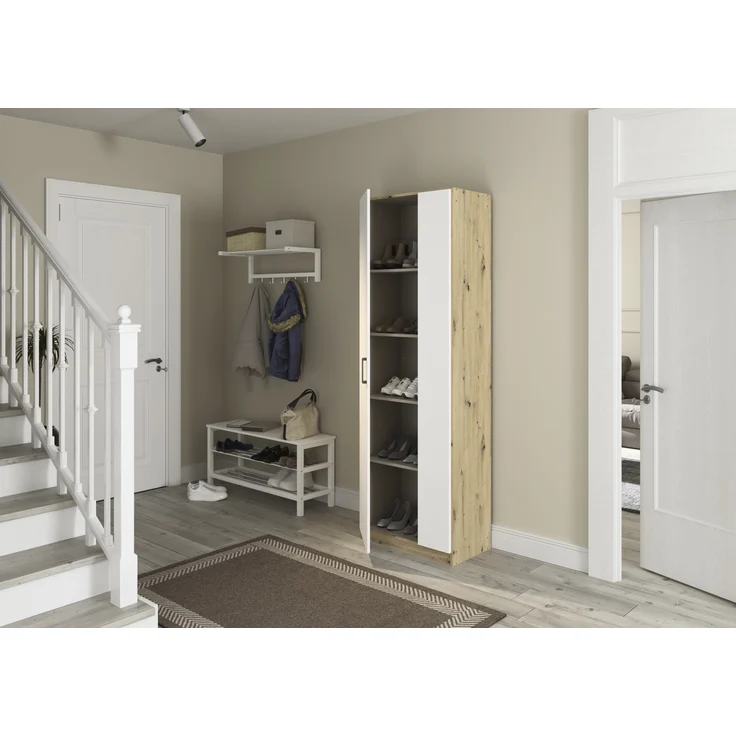 rauch Allrounder, Garderobenschrank, Mehrzweckschrank, 2-türig, mit 4 Einlegeböden, Farbe Weiß/Eiche Artisan, BxHxT 69x210x41cm – Bild 5