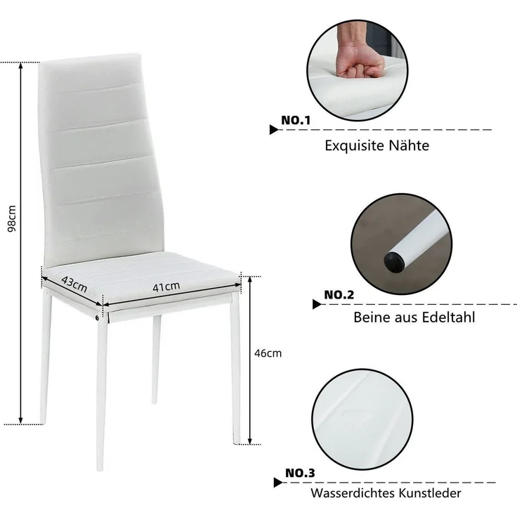 Mondeer Essgruppe Esszimmergruppe (Set, 7-tlg), Spanplatte & Lederimitat, Zweifarbig, Ergonomisch, Weiß – Bild 2